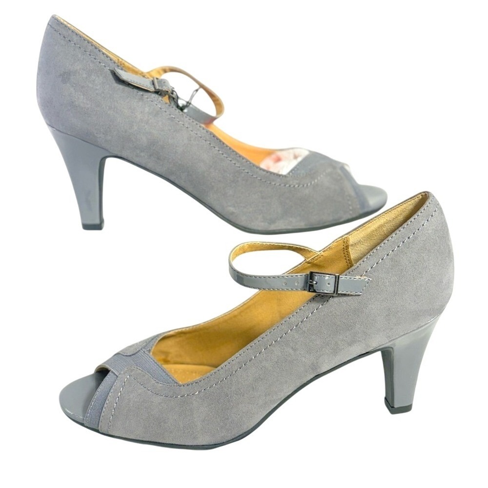 Dexflex Comfort NEW size 11 Gray faux Suede Peep-Toe Mary Jane Heels